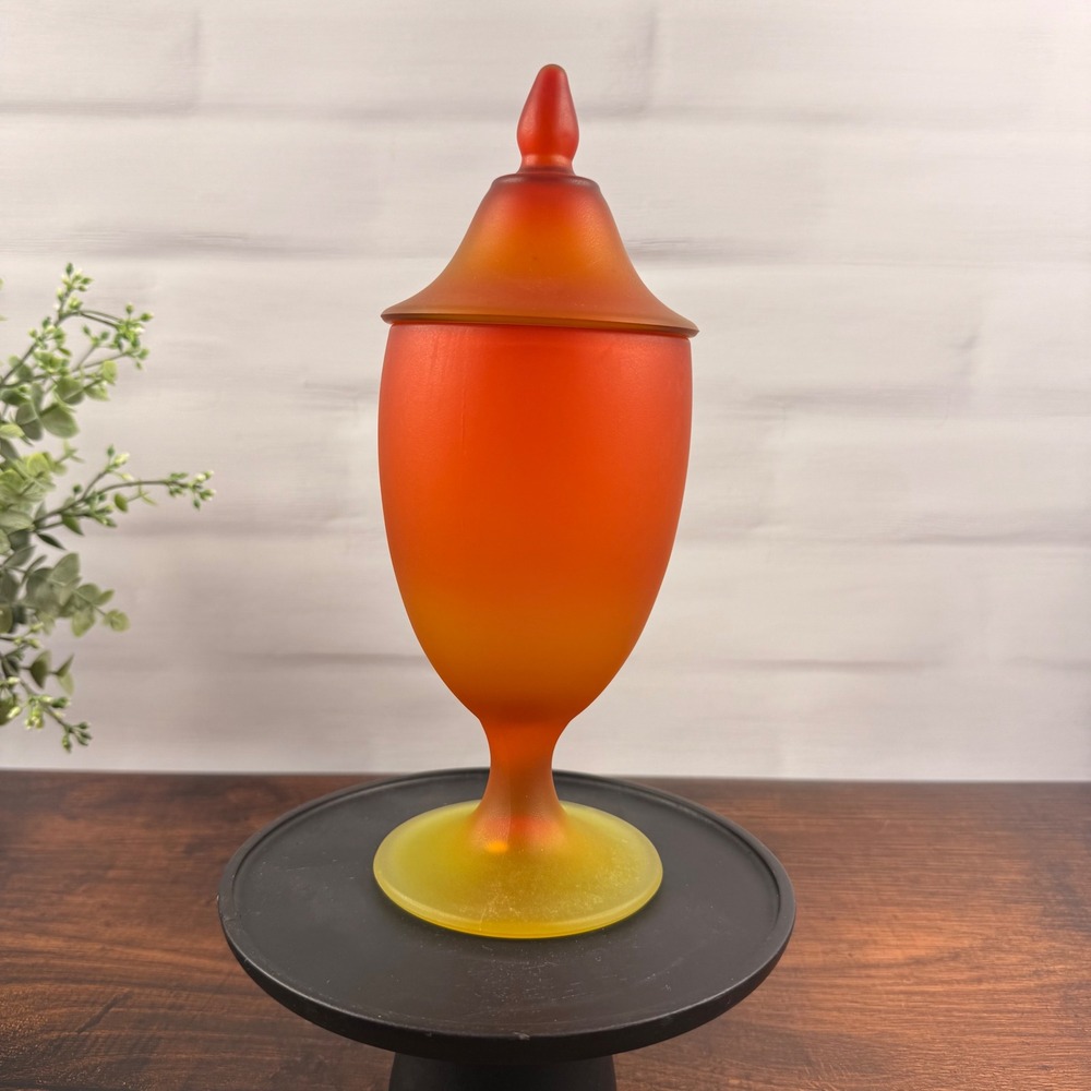 Tiffin Franciscan Amberina Satin Glass Covered Candy Dish Cadmium